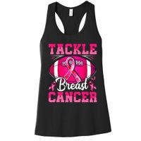 Tackle Breast Cancer Warrior Ribbon Football Women's Racerback Tank