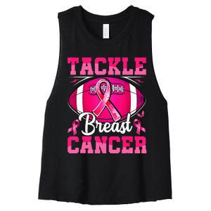 Tackle Breast Cancer Warrior Ribbon Football Women's Racerback Cropped Tank