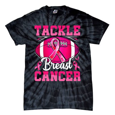 Tackle Breast Cancer Warrior Ribbon Football Tie-Dye T-Shirt