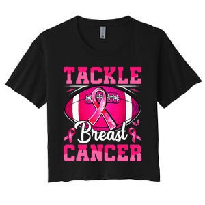 Tackle Breast Cancer Warrior Ribbon Football Women's Crop Top Tee