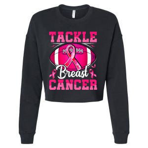 Tackle Breast Cancer Warrior Ribbon Football Cropped Pullover Crew