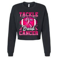 Tackle Breast Cancer Warrior Ribbon Football Cropped Pullover Crew