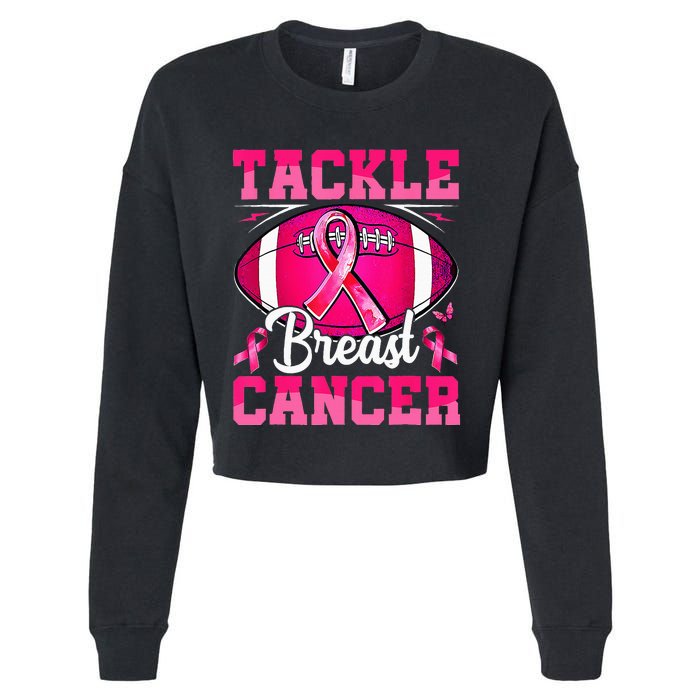 Tackle Breast Cancer Warrior Ribbon Football Cropped Pullover Crew