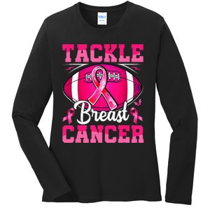 Tackle Breast Cancer Warrior Ribbon Football Ladies Long Sleeve Shirt