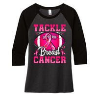 Tackle Breast Cancer Warrior Ribbon Football Women's Tri-Blend 3/4-Sleeve Raglan Shirt