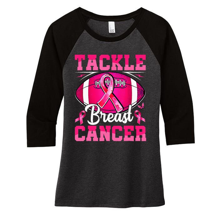 Tackle Breast Cancer Warrior Ribbon Football Women's Tri-Blend 3/4-Sleeve Raglan Shirt