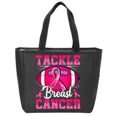 Tackle Breast Cancer Warrior Ribbon Football Zip Tote Bag