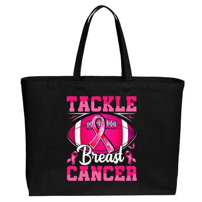 Tackle Breast Cancer Warrior Ribbon Football Cotton Canvas Jumbo Tote