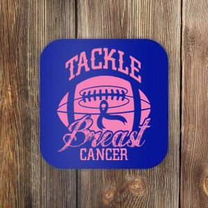 Tackle Breast Cancer Awareness Pink Ribbon Football Coaster