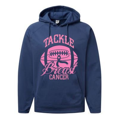 Tackle Breast Cancer Awareness Pink Ribbon Football Performance Fleece Hoodie