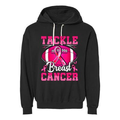 Tackle Breast Cancer Warrior Ribbon Football Garment-Dyed Fleece Hoodie