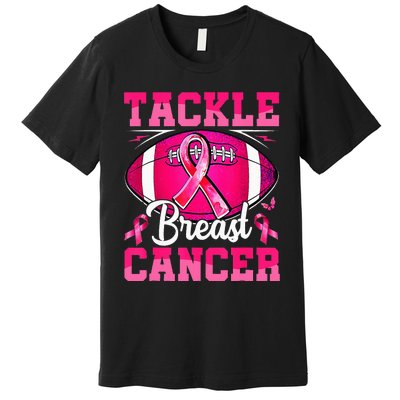 Tackle Breast Cancer Warrior Ribbon Football Premium T-Shirt