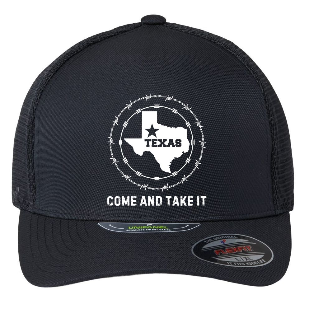 Texas Border Crisis Come And Take It Flexfit Unipanel Trucker Cap