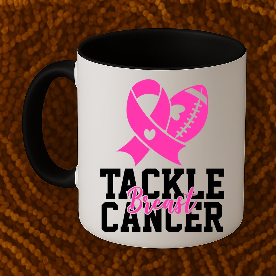 Tackle Breast Cancer Ribbon Football Mug