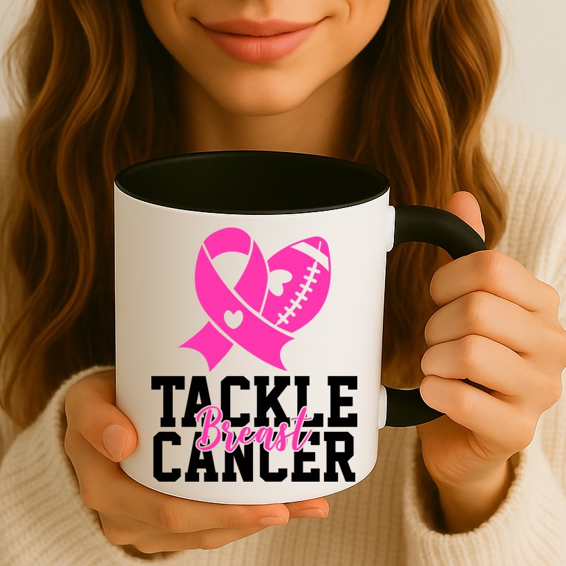 Tackle Breast Cancer Ribbon Football Mug