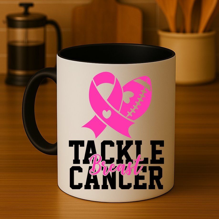 Tackle Breast Cancer Ribbon Football Mug
