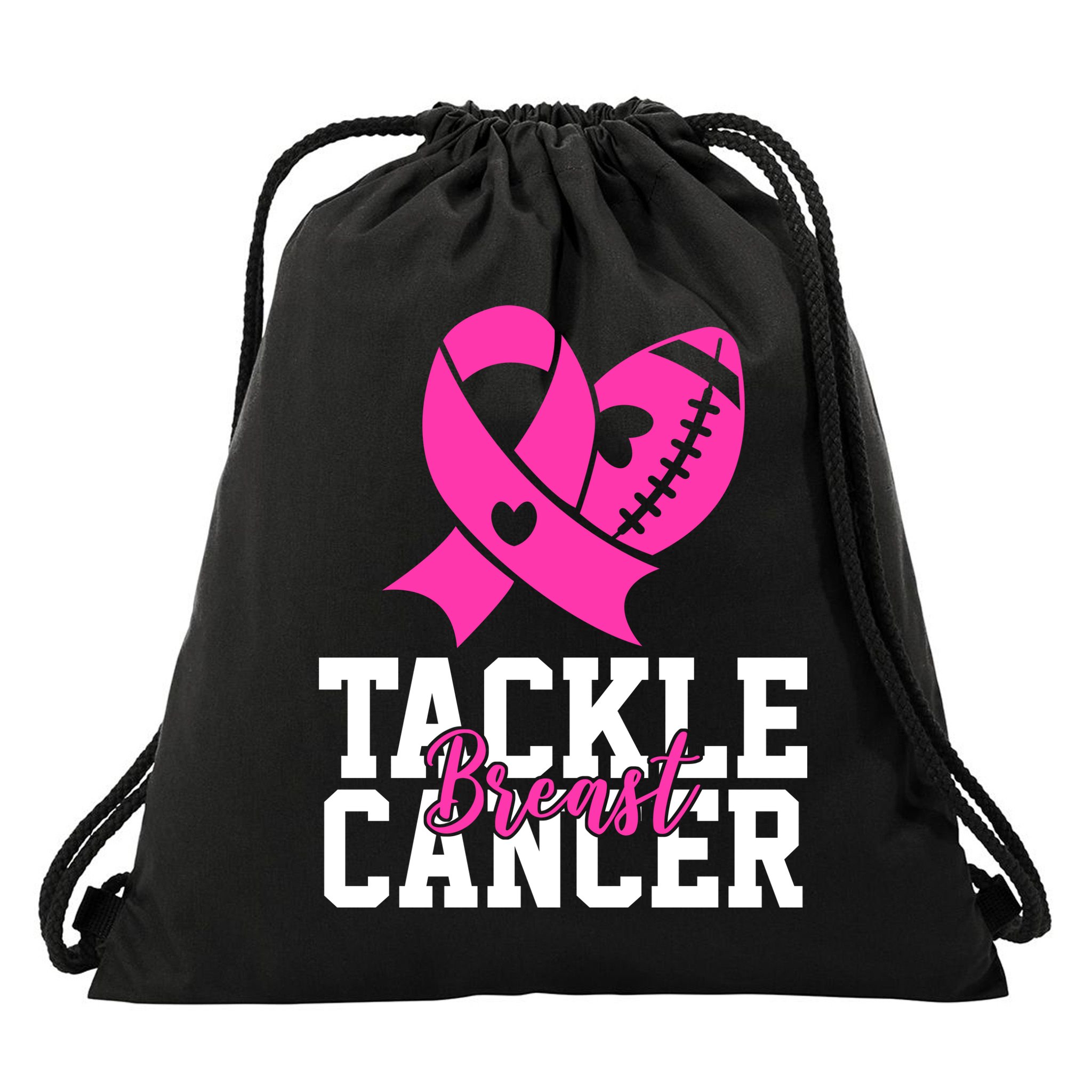 Tackle Breast Cancer Ribbon Football Drawstring Bag