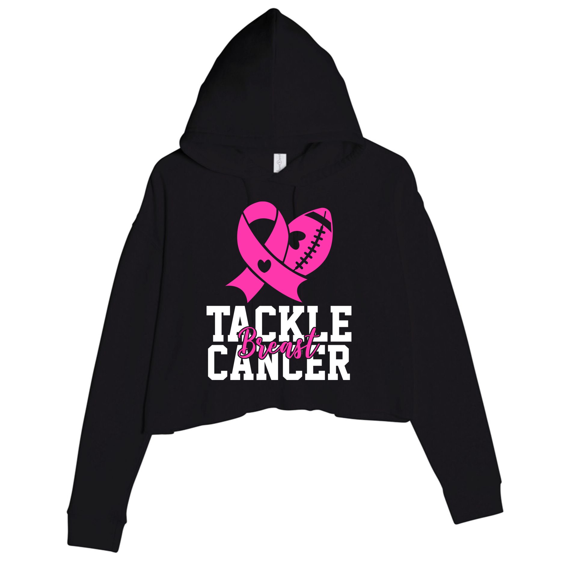 Tackle Breast Cancer Ribbon Football Crop Fleece Hoodie