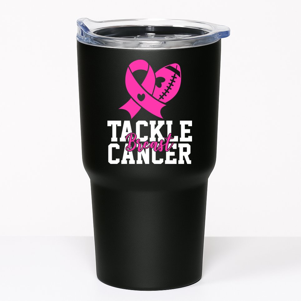 Tackle Breast Cancer Ribbon Football Tumbler