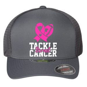 Tackle Breast Cancer Ribbon Football Flexfit Unipanel Trucker Cap