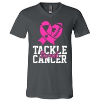 Tackle Breast Cancer Ribbon Football V-Neck T-Shirt