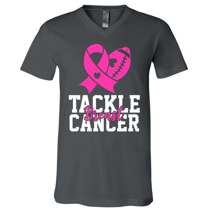 Tackle Breast Cancer Ribbon Football V-Neck T-Shirt