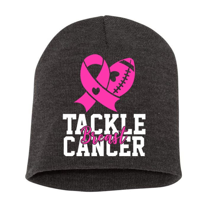 Tackle Breast Cancer Ribbon Football Short Acrylic Beanie