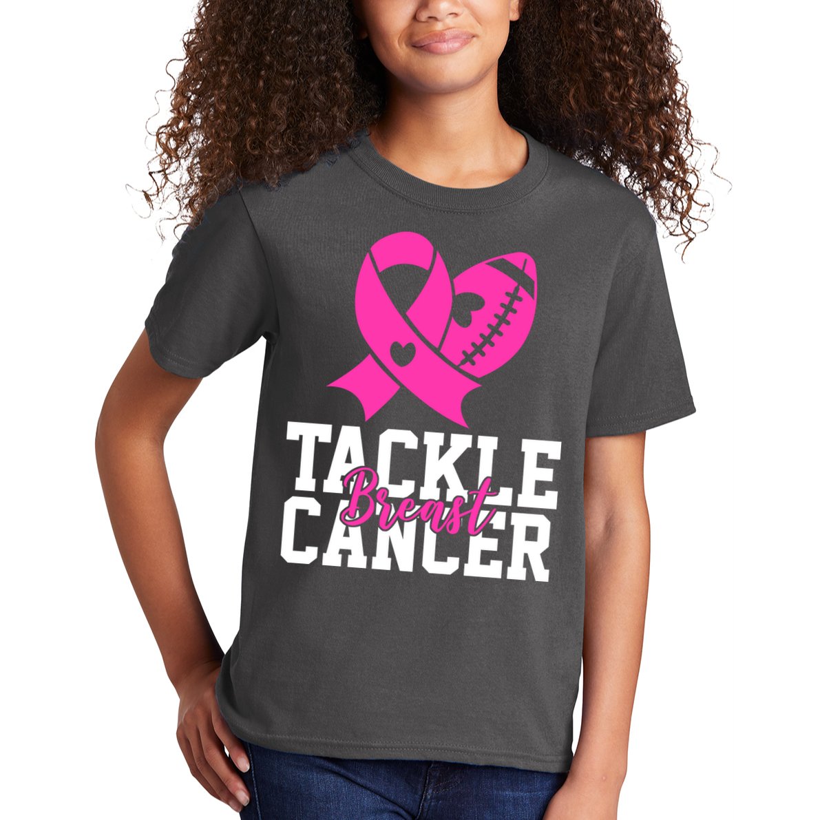 Tackle Breast Cancer Ribbon Football Kids T-Shirt