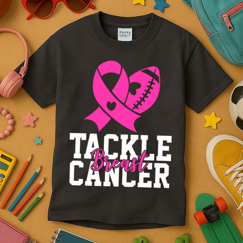 Tackle Breast Cancer Ribbon Football Kids T-Shirt