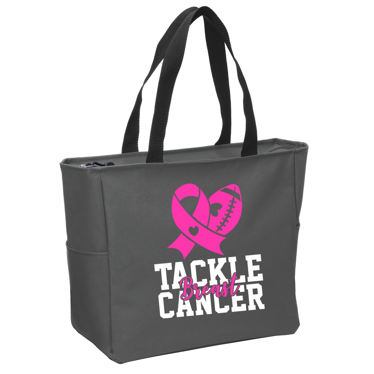 Tackle Breast Cancer Ribbon Football Zip Tote Bag