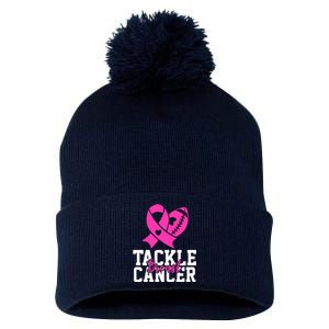 Tackle Breast Cancer Ribbon Football Pom Pom 12in Knit Beanie