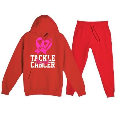 Tackle Breast Cancer Ribbon Football Premium Hooded Sweatsuit Set