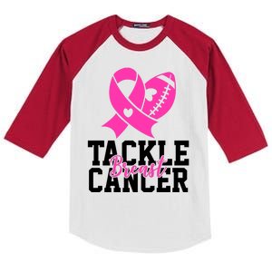 Tackle Breast Cancer Ribbon Football Kids Colorblock Raglan Jersey