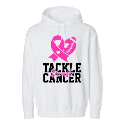 Tackle Breast Cancer Ribbon Football Garment-Dyed Fleece Hoodie