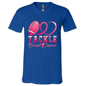 Tackle Breast Cancer Awareness Football Pink Ribbon V-Neck T-Shirt