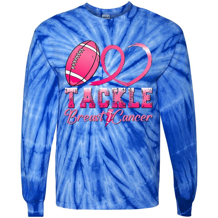 Tackle Breast Cancer Awareness Football Pink Ribbon Tie-Dye Long Sleeve Shirt