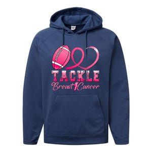 Tackle Breast Cancer Awareness Football Pink Ribbon Performance Fleece Hoodie