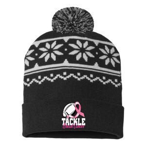 Tackle Breast Cancer Ribbon Football USA-Made Snowflake Beanie