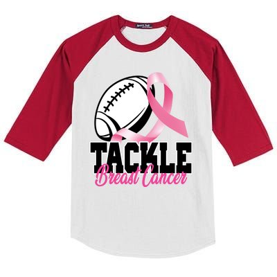 Tackle Breast Cancer Ribbon Football Kids Colorblock Raglan Jersey