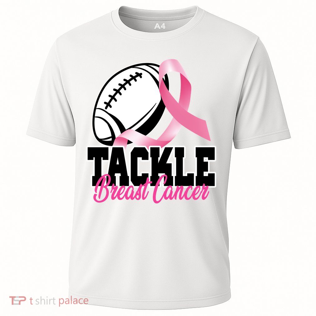 Tackle Breast Cancer Ribbon Football Cooling Performance Crew T-Shirt