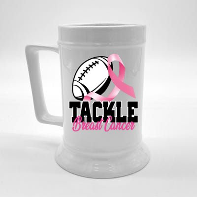 Tackle Breast Cancer Ribbon Football Beer Stein