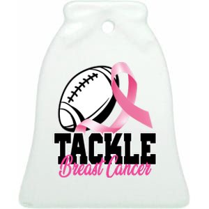 Tackle Breast Cancer Ribbon Football Ceramic Bell Ornament