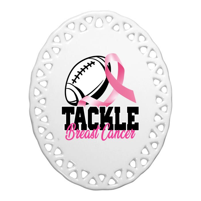 Tackle Breast Cancer Ribbon Football Ceramic Oval Ornament