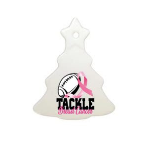 Tackle Breast Cancer Ribbon Football Ceramic Tree Ornament