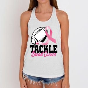 Tackle Breast Cancer Ribbon Football Women's Knotted Racerback Tank