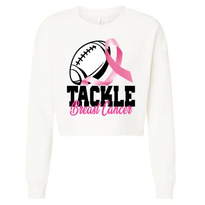 Tackle Breast Cancer Ribbon Football Cropped Pullover Crew