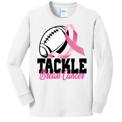 Tackle Breast Cancer Ribbon Football Kids Long Sleeve Shirt