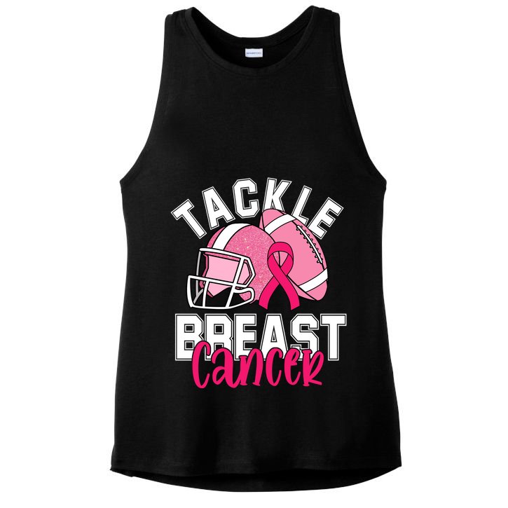 Tackle Breast Cancer Football Ribbon Awareness Ladies PosiCharge Tri-Blend Wicking Tank