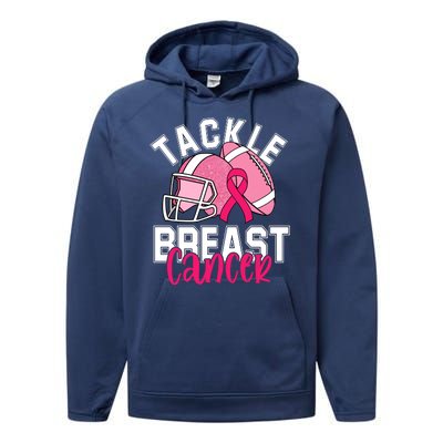 Tackle Breast Cancer Football Ribbon Awareness Performance Fleece Hoodie