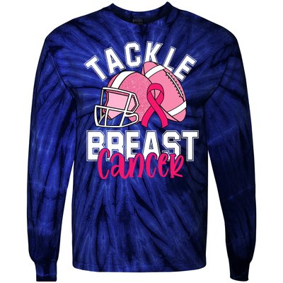 Tackle Breast Cancer Football Ribbon Awareness Tie-Dye Long Sleeve Shirt